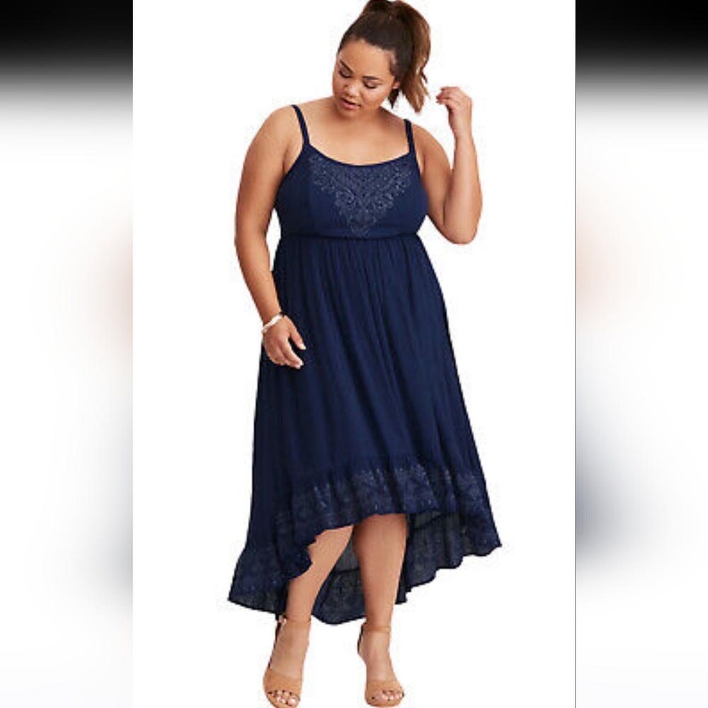 Torrid Navy Hi Low Embroidered Dress Sz 1 / 1X / XL